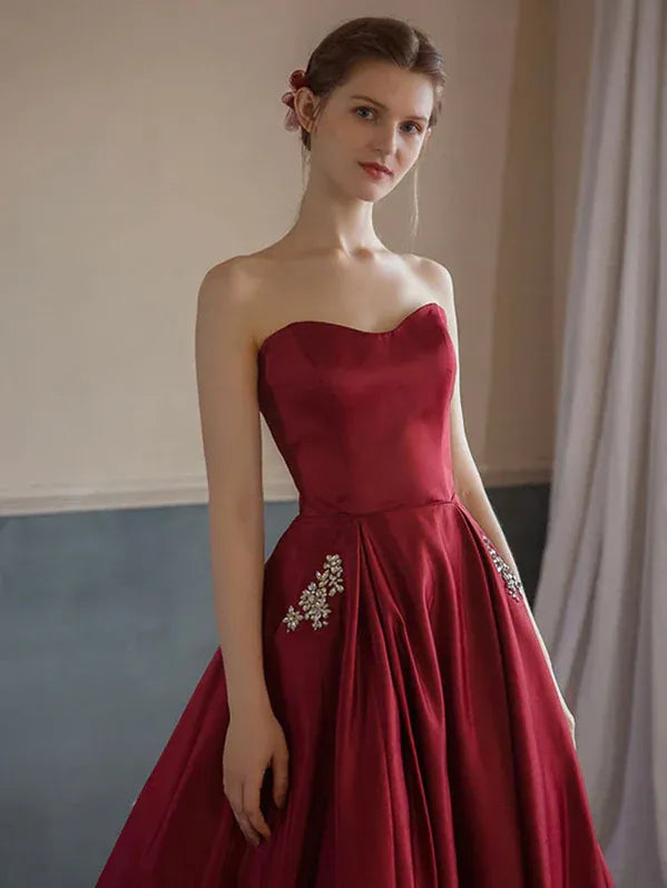 Beaded Satin Prom Dress Burgundy With Pockets For Sophisticated Prom Goers Elegant Old Hollywood Glamour