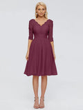 A-Line V-neck Half Sleeves Knee-Length Mother of the Bride Dress