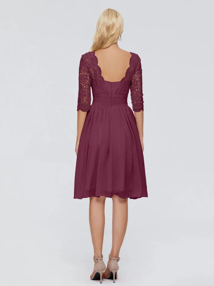 A-Line V-neck Half Sleeves Knee-Length Mother of the Bride Dress