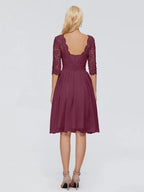 A-Line V-neck Half Sleeves Knee-Length Mother of the Bride Dress