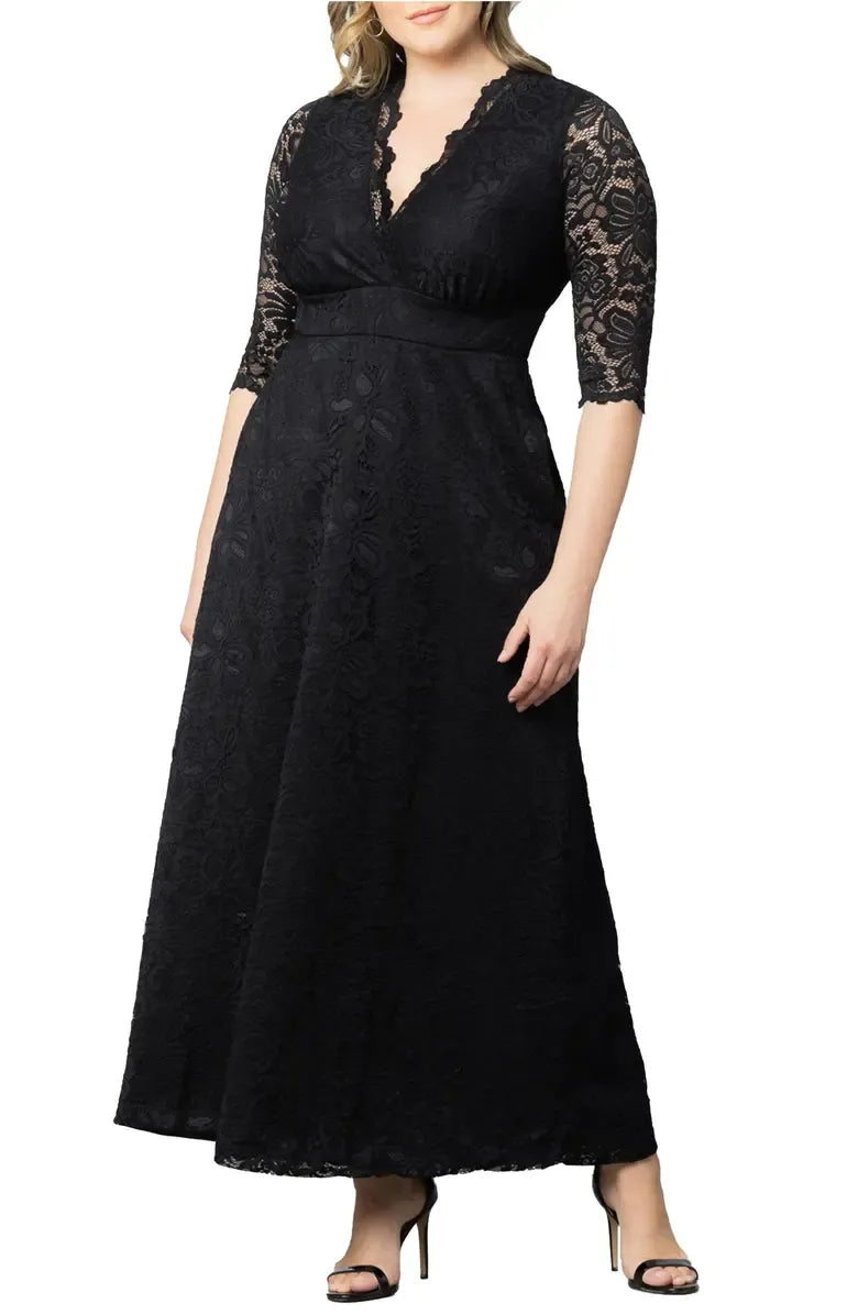 A-Line V-neck Short Sleeves Full Coverage Back Ankle-Length Plus Size Mother of the Bride Dress