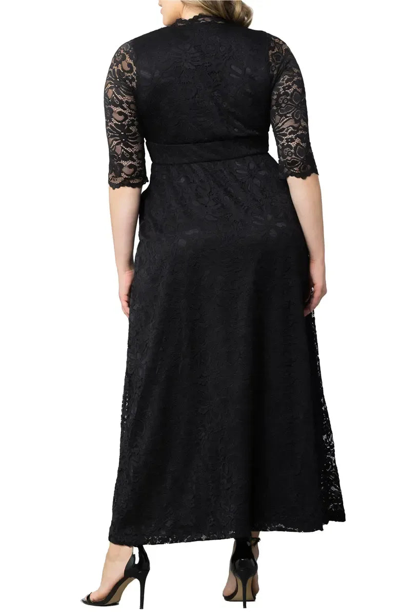 A-Line V-neck Short Sleeves Full Coverage Back Ankle-Length Plus Size Mother of the Bride Dress