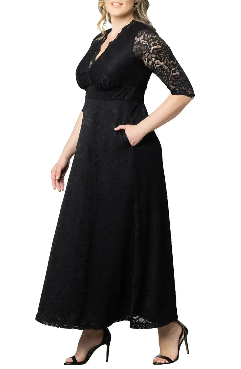 A-Line V-neck Short Sleeves Full Coverage Back Ankle-Length Plus Size Mother of the Bride Dress