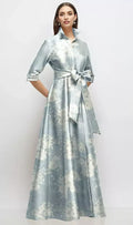 A-Line V Neck 3/4 Sleeve Full Coverage Back Floor-Length Mother of the Bride Dress