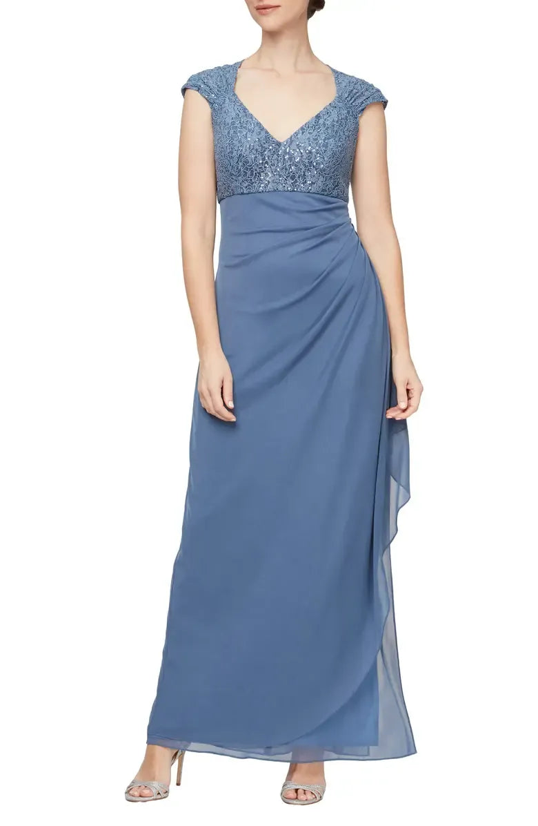 A-Line V Neck Cap Sleeve Floor-Length Mother of the Bride Dress