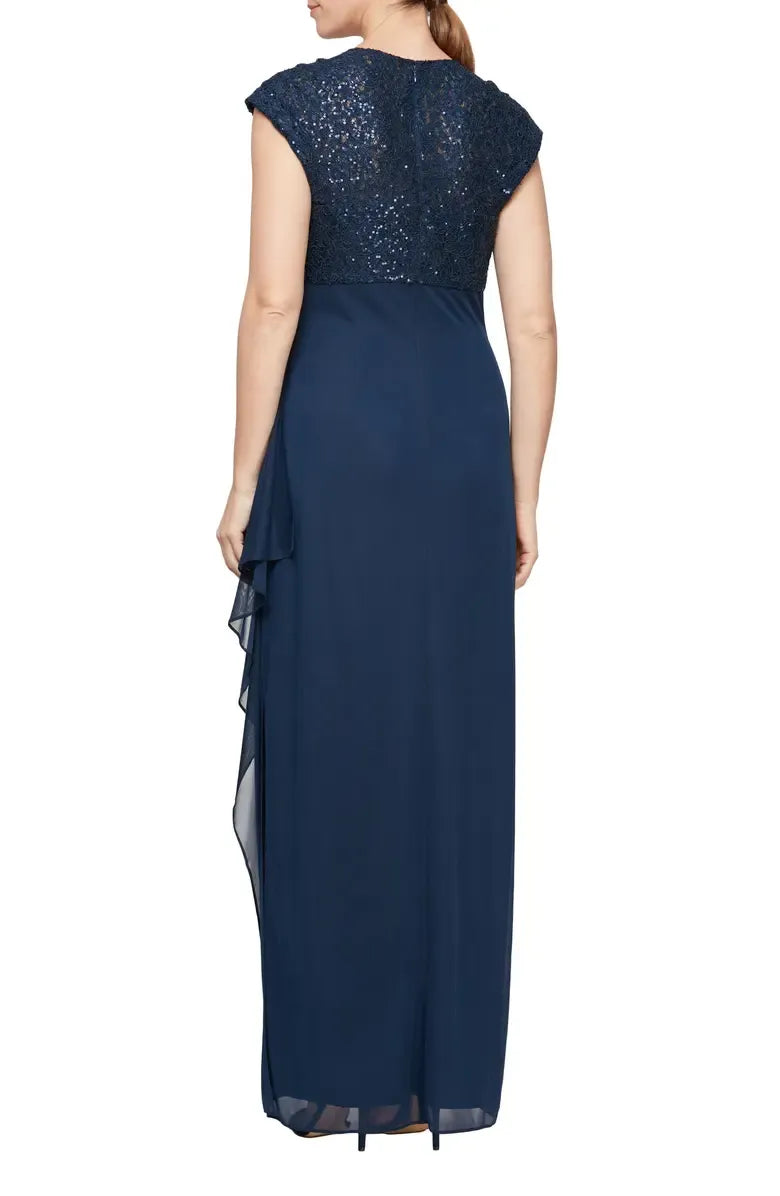 A-Line V Neck Cap Sleeve Floor-Length Mother of the Bride Dress