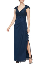 A-Line V Neck Cap Sleeve Floor-Length Mother of the Bride Dress