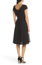 A-Line V Neck Short Sleeve Tea-Length Prom Dress