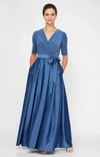 A-Line V Neck Short Sleeve Floor-Length Mother of the Bride Dress