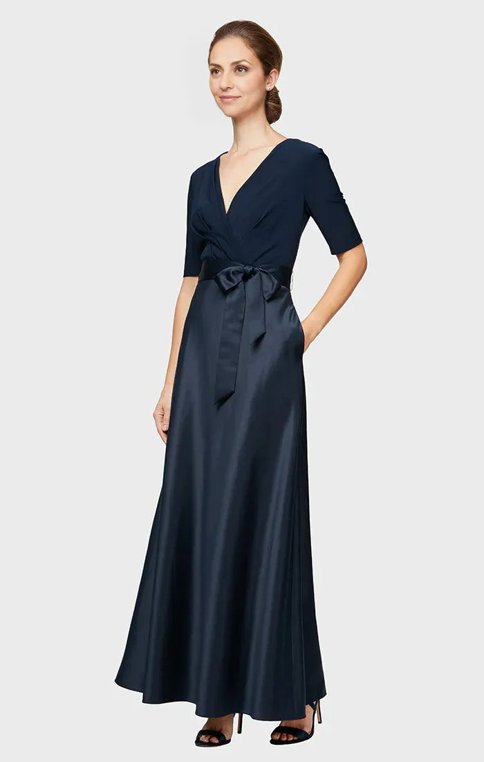 A-Line V Neck Short Sleeve Floor-Length Mother of the Bride Dress