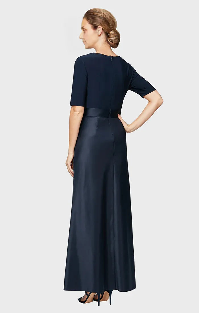A-Line V Neck Short Sleeve Floor-Length Mother of the Bride Dress