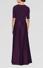 A-Line V Neck Short Sleeve Floor-Length Mother of the Bride Dress
