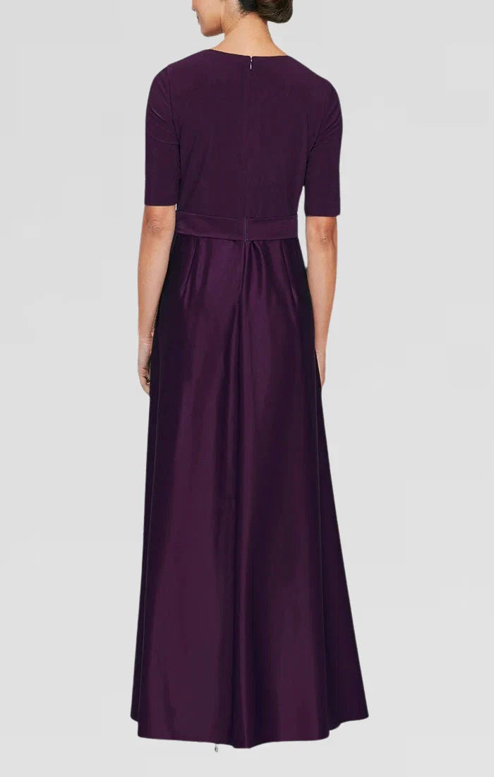 A-Line V Neck Short Sleeve Floor-Length Mother of the Bride Dress