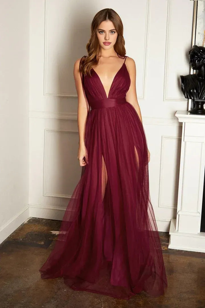 A-Line V Neck Sleeveless Sweep/Brush Train Prom Dress