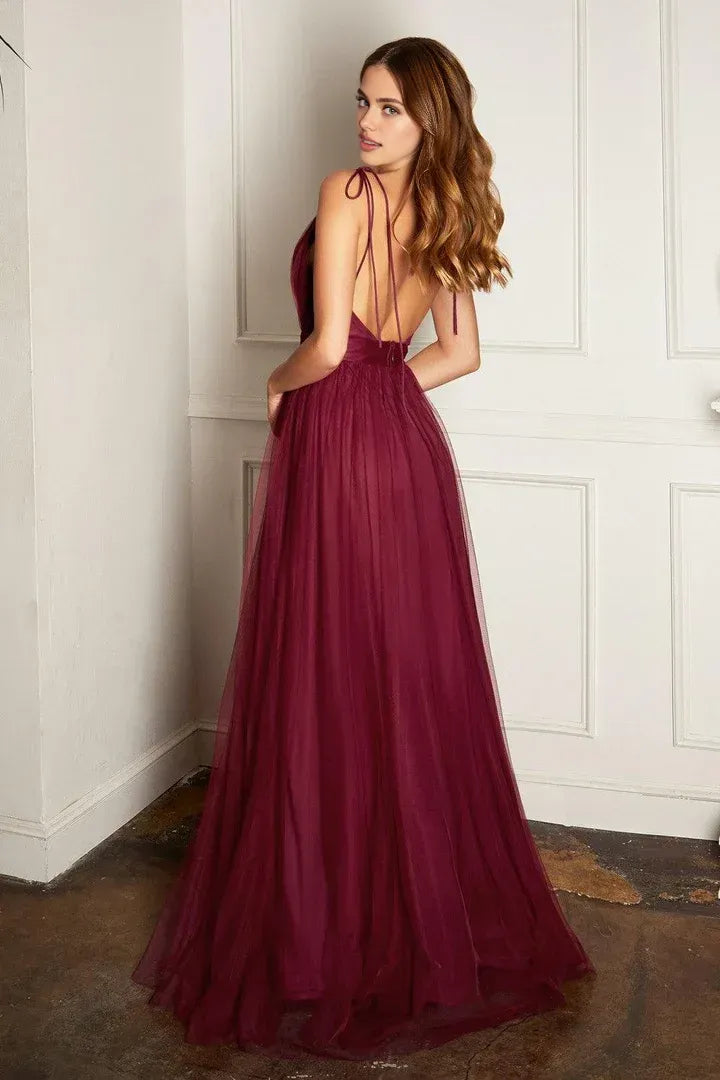 A-Line V Neck Sleeveless Sweep/Brush Train Prom Dress