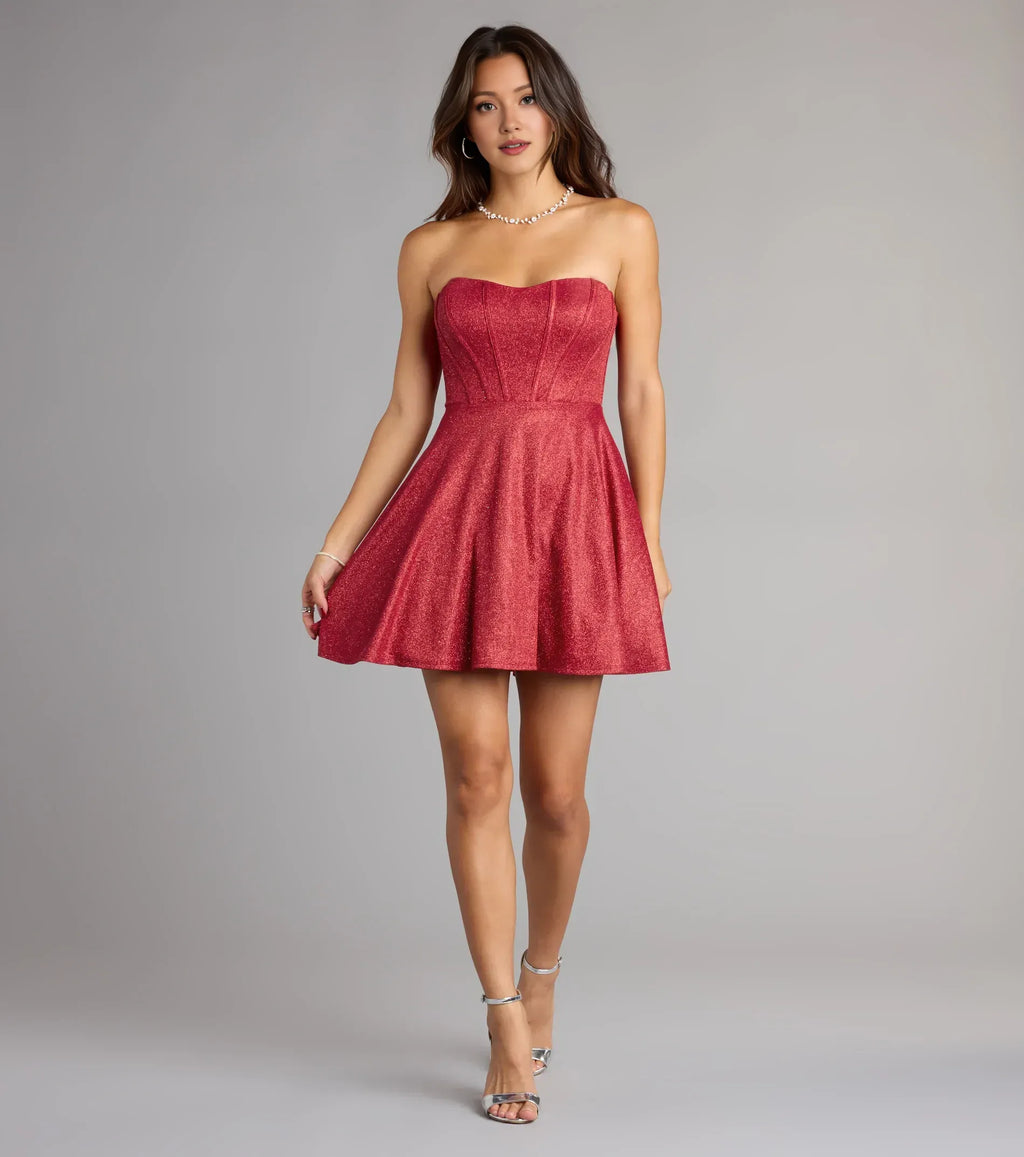 A-line Corset Sleeveless Glitter Short-Mini Homecoming Dress