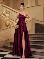 A-line One Shoulder Sleeveless Back Zip Floor-Length Prom Dress
