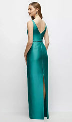 Column Bateau Neck Sleeveless V Back Floor-Length Mother of the Bride Dress