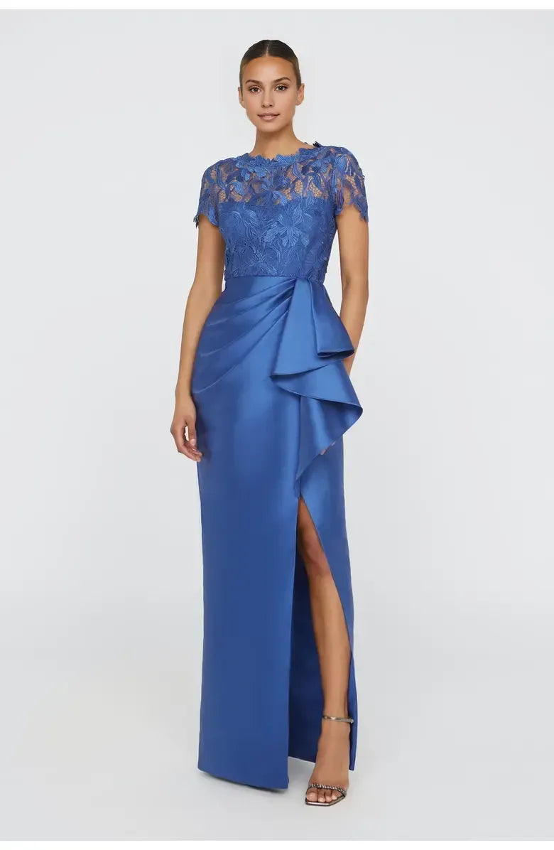 Column High Neck Cap Sleeve Floor-Length Prom Dress