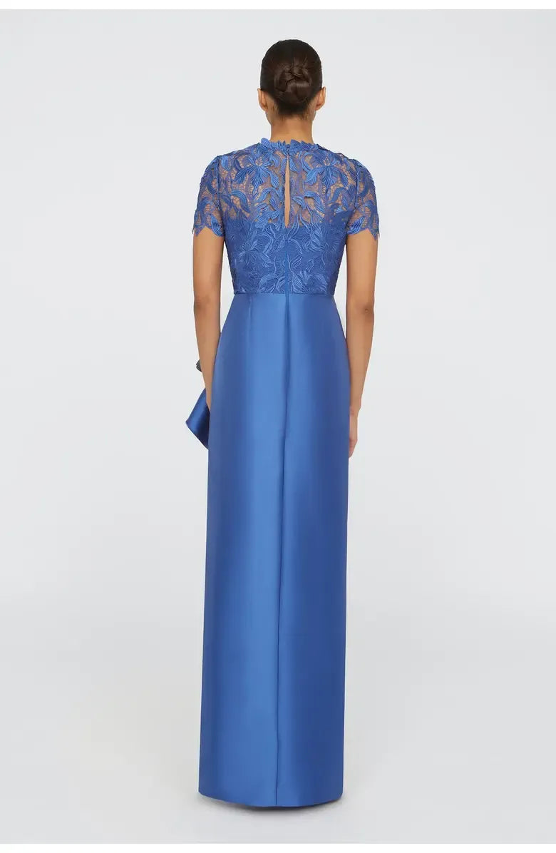 Column High Neck Cap Sleeve Floor-Length Prom Dress