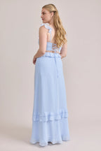 Fitted A-line Ruffle V Neck Sleeveless Backless Ankle-Length Bridesmaid Dress