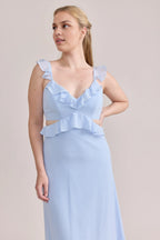 Fitted A-line Ruffle V Neck Sleeveless Backless Ankle-Length Bridesmaid Dress