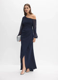 Fitted Asymmetric Neck Long Sleeve Zipper Up Floor-Length Prom Dress