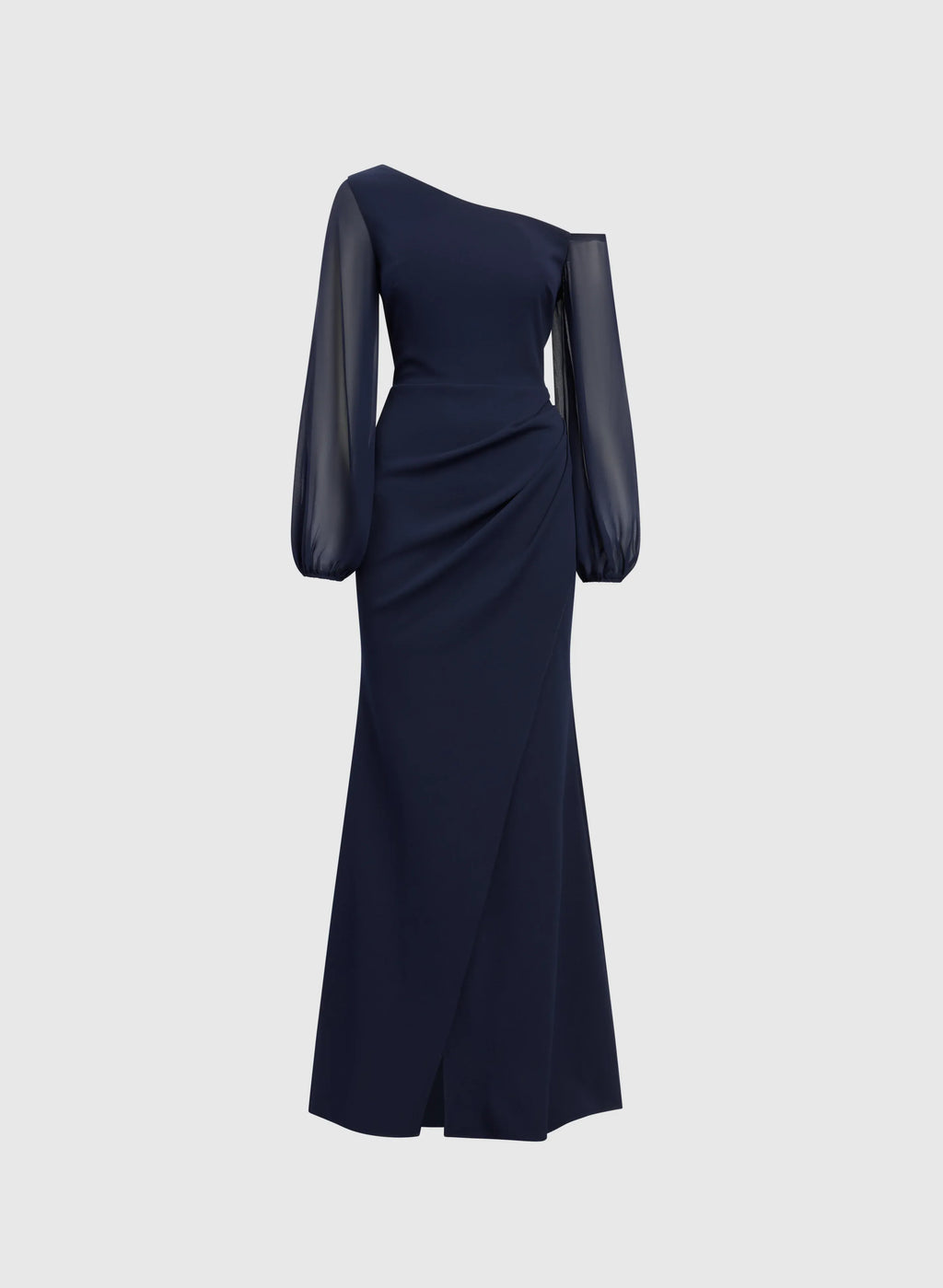 Fitted Asymmetric Neck Long Sleeve Zipper Up Floor-Length Prom Dress
