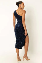Fitted One Shoulder Sleeveless Sequins Ankle-Length Prom Dress