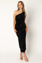 Fitted One Shoulder Sleeveless Sequins Ankle-Length Prom Dress