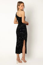 Fitted One Shoulder Sleeveless Sequins Ankle-Length Prom Dress