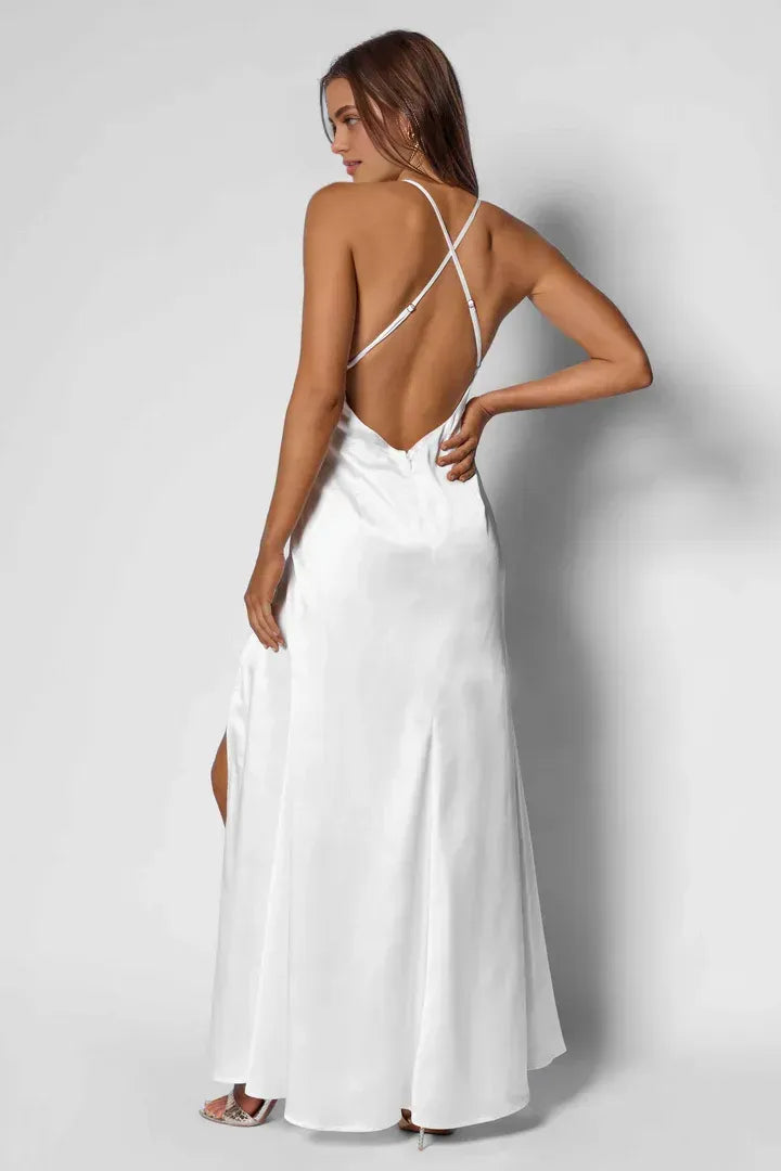 Fitted V Neck Sleeveless Floor-Length Wedding Dress