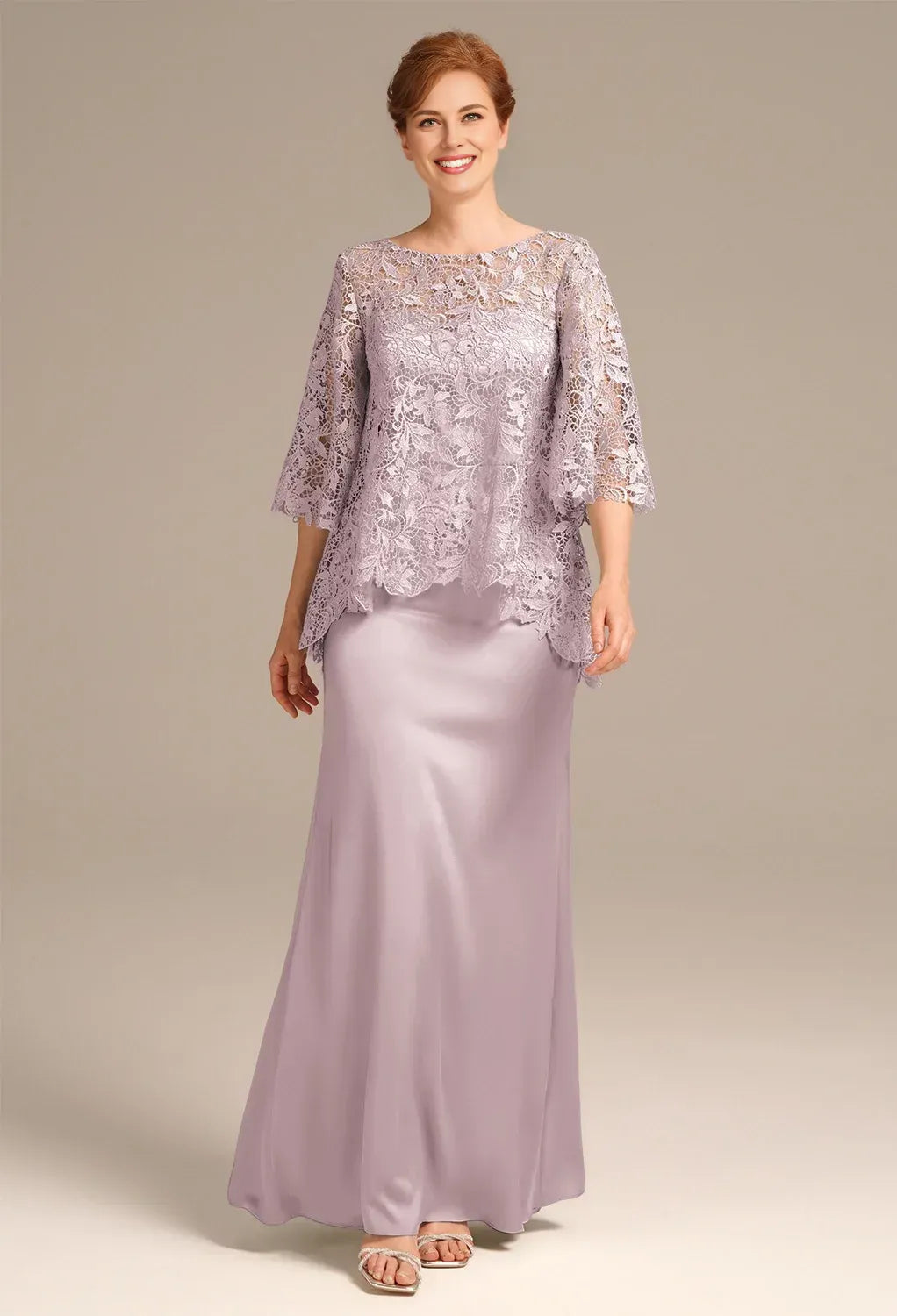 Mermaid Bateau Neck Short Sleeves Pleated Floor Length Mother of the Bride Dress