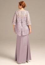 Mermaid Bateau Neck Short Sleeves Pleated Floor Length Mother of the Bride Dress
