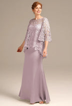 Mermaid Bateau Neck Short Sleeves Pleated Floor Length Mother of the Bride Dress