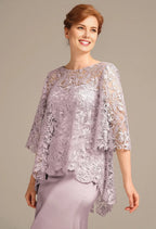 Mermaid Bateau Neck Short Sleeves Pleated Floor Length Mother of the Bride Dress