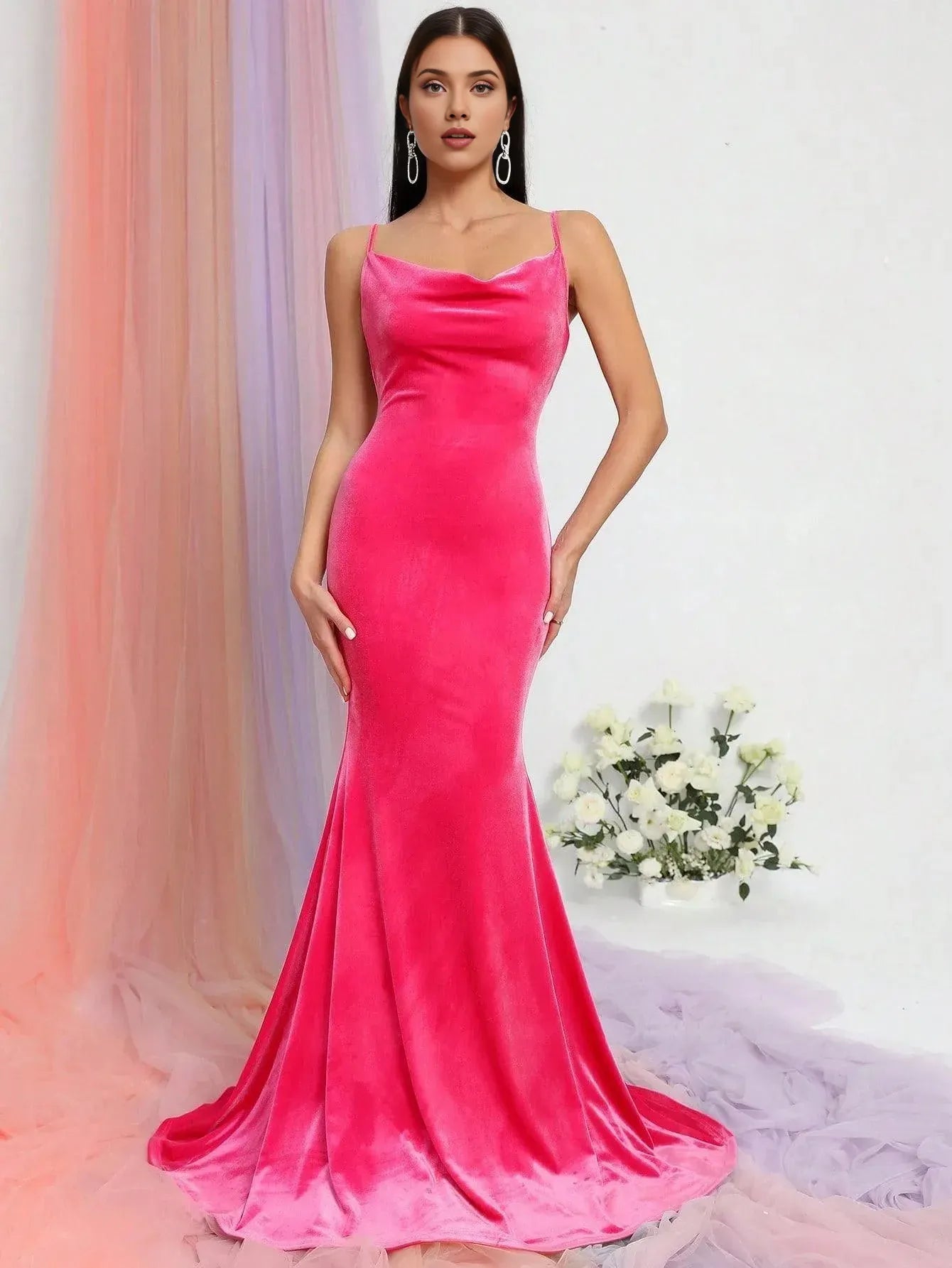 Mermaid Cowl Neck Sleeveless Backless Sweep/Brush Train Prom Dress