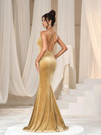 Mermaid Cowl Neck Sleeveless Backless Sweep/Brush Train Prom Dress