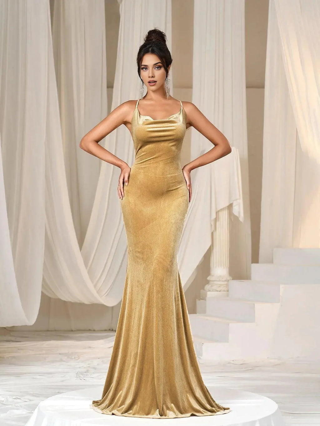 Mermaid Cowl Neck Sleeveless Backless Sweep/Brush Train Prom Dress