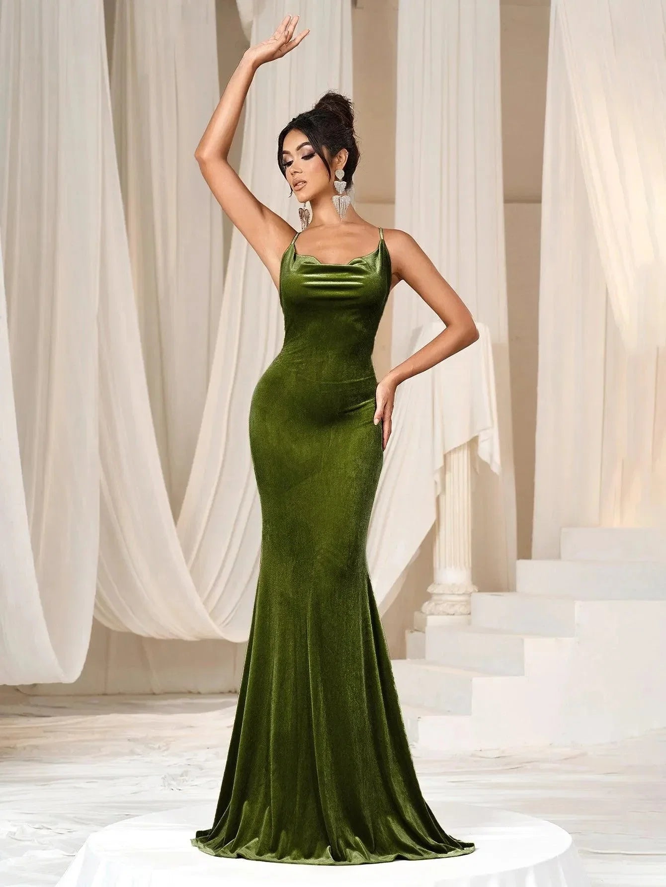 Mermaid Cowl Neck Sleeveless Backless Sweep/Brush Train Prom Dress