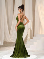 Mermaid Cowl Neck Sleeveless Backless Sweep/Brush Train Prom Dress