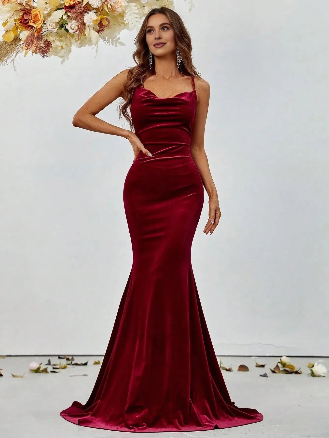 Mermaid Cowl Neck Sleeveless Backless Sweep/Brush Train Prom Dress