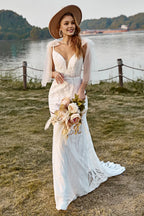 Mermaid Off the Shoulder Sleeveless V Back Sweep Train Wedding Dress