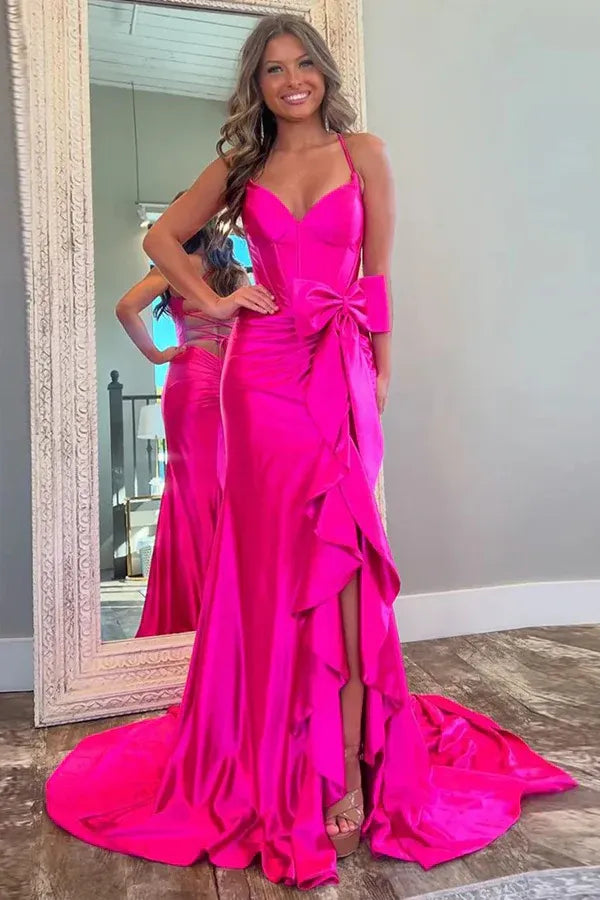 Mermaid Spaghetti Straps Sleeveless Split Floor Length Prom Dress