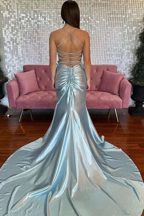 Mermaid Spaghetti Straps Sleeveless Split Floor Length Prom Dress