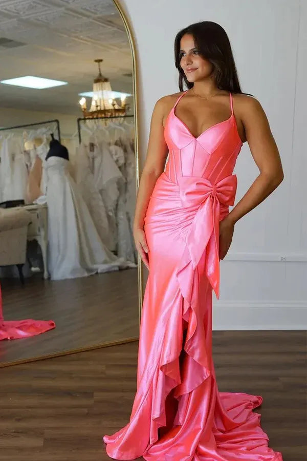 Mermaid Spaghetti Straps Sleeveless Split Floor Length Prom Dress