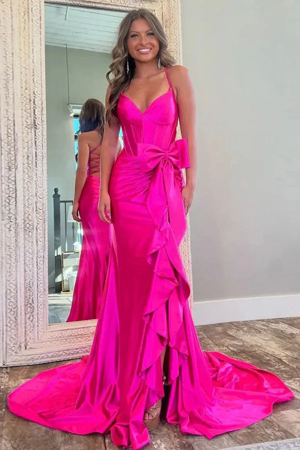 Mermaid Spaghetti Straps Sleeveless Split Floor Length Prom Dress
