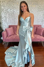 Mermaid Spaghetti Straps Sleeveless Split Floor Length Prom Dress
