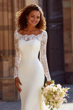 Mermaid/Trumpet Boat Neck Long Sleeve Sweep Train Wedding Dress