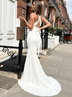Mermaid/Trumpet Cowl Neck Sleeveless Sweep/Brush Train Wedding Dress